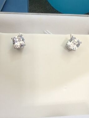 Vanna k  Silver Clear Sparkling Cubic Zirconia Stud Earrings
